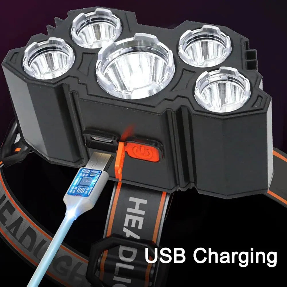 5 LED Flashlight Rechargeable Head Light Headlamp