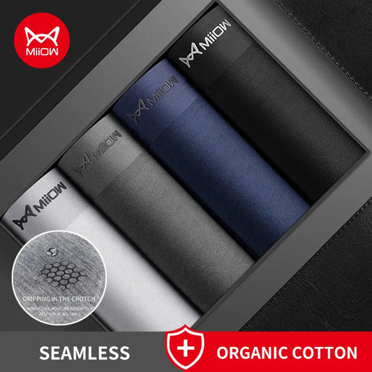 4pcs Organic Cotton Mens Boxers Shorts Antibacterial Underwear