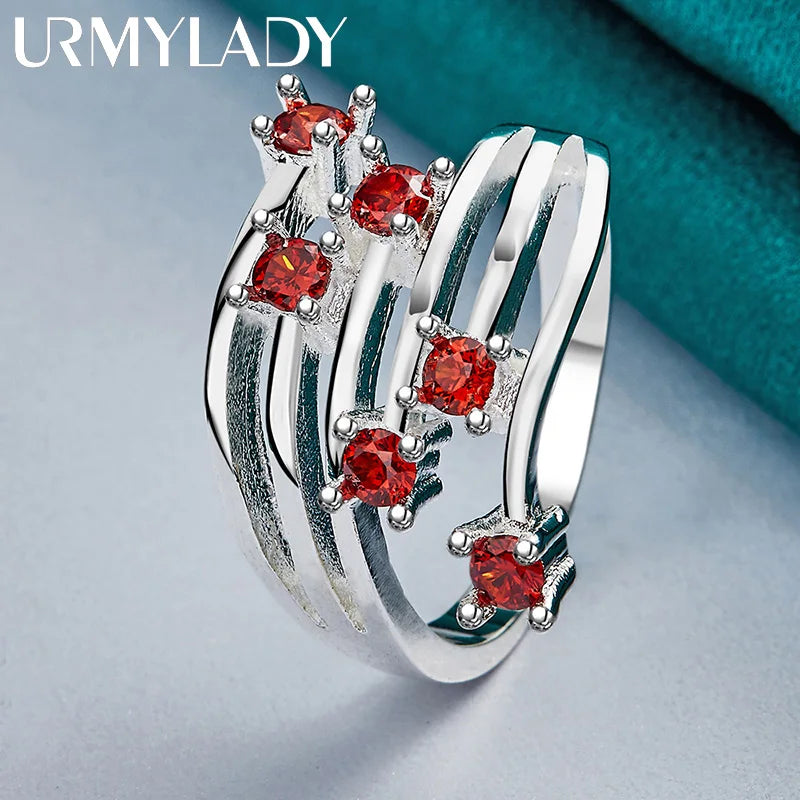 925 Sterling Silver Six Star Point Zircon Ring For Women