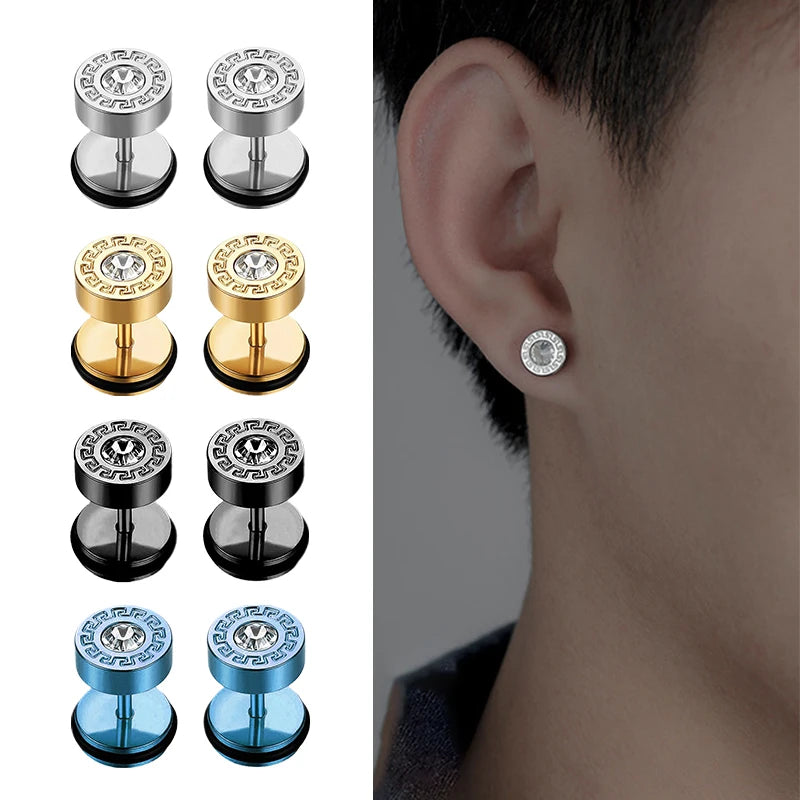 Unisex Barbell Ear Piercing Stud Earrings Punk Stainless Steel