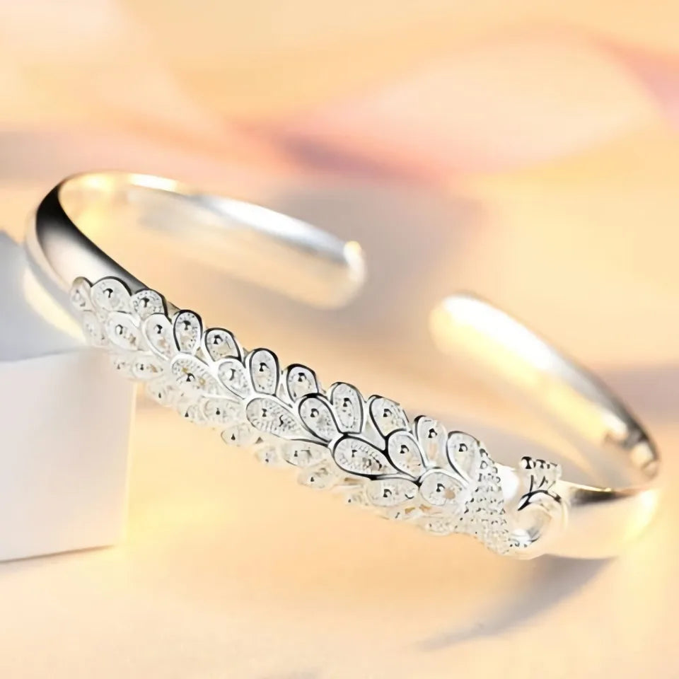 925 Sterling Silver Elegant Peacock Bracelet Bangles for Women
