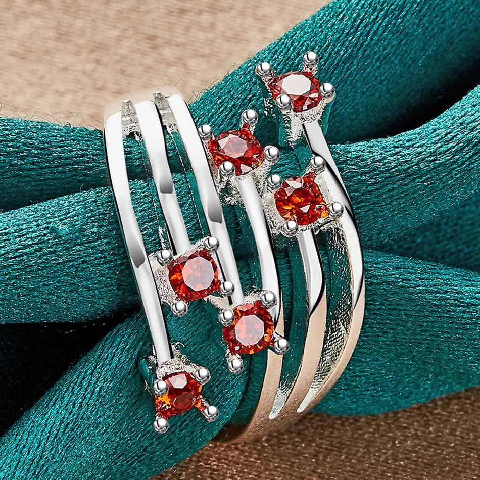 925 Sterling Silver Six Star Point Zircon Ring For Women
