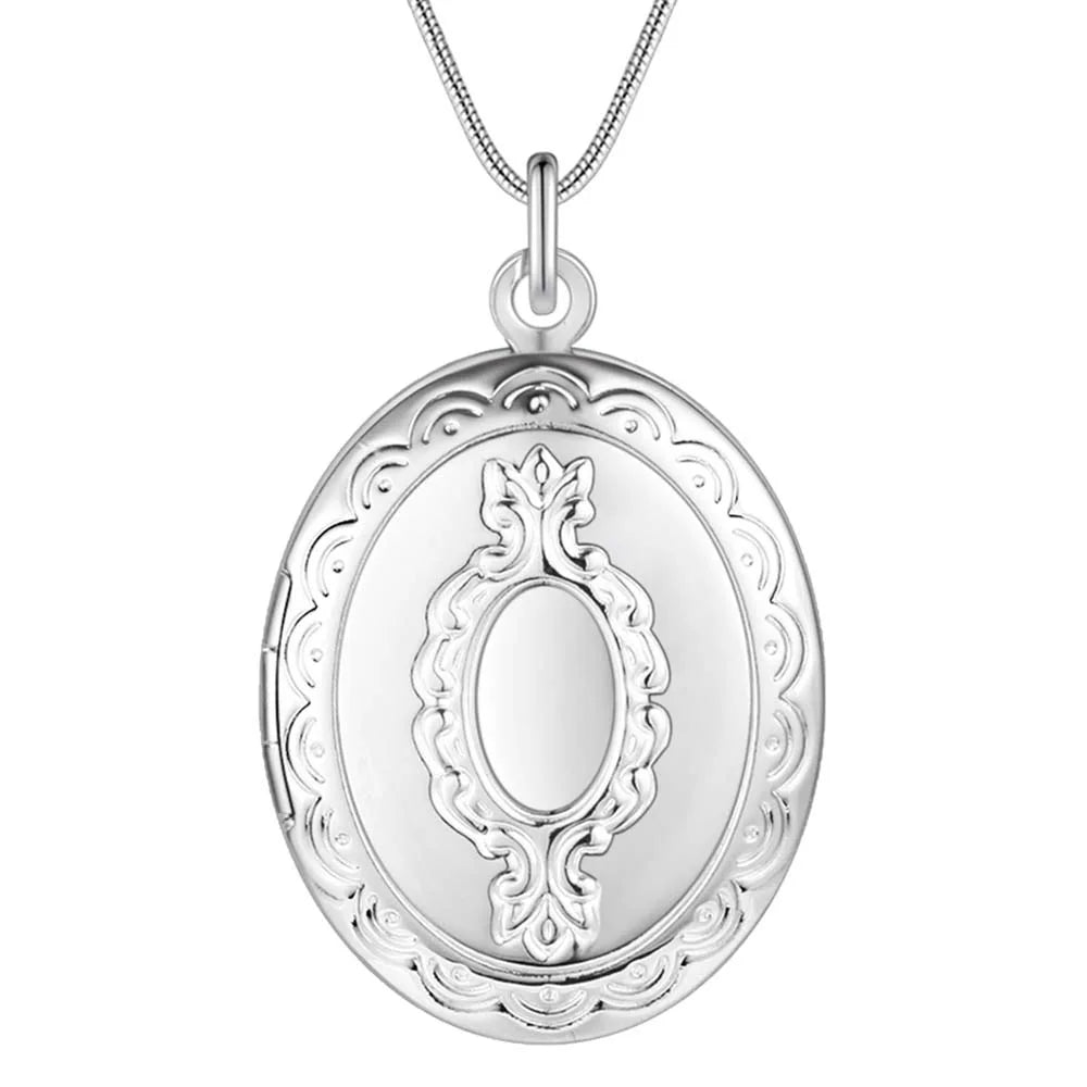 925 Sterling Silver Seashell Photo Open Frame Unisex Necklace