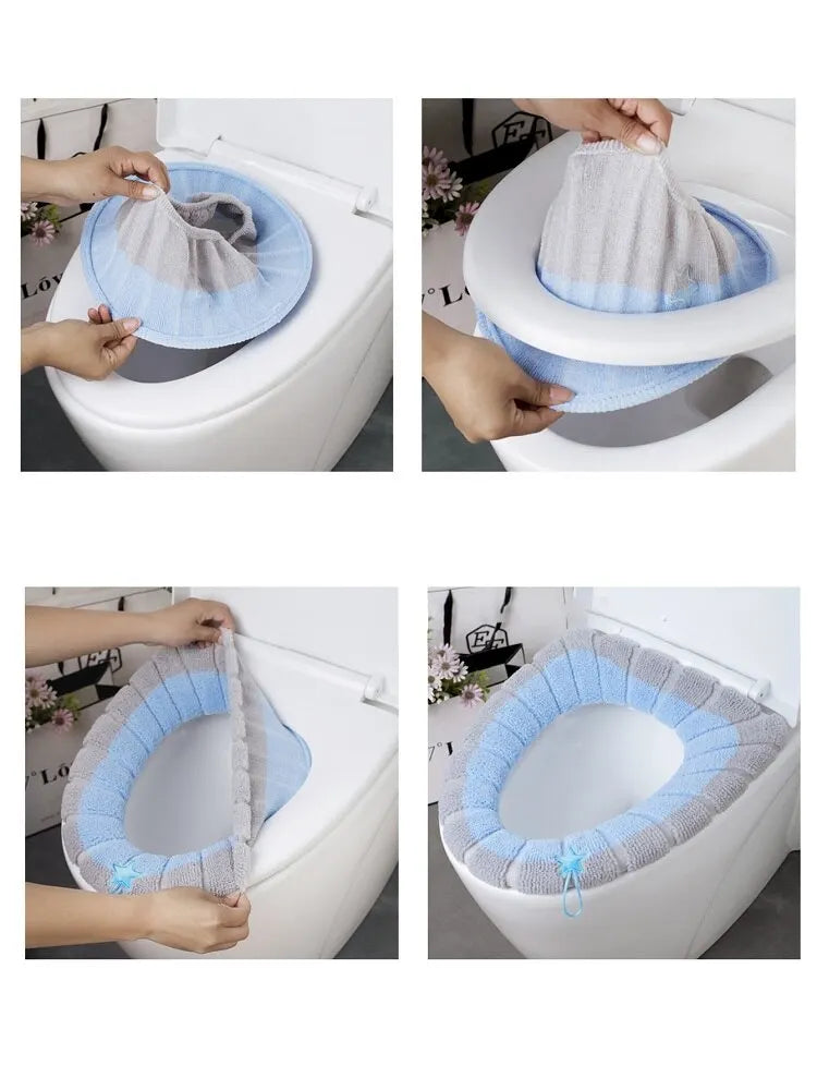 Knitted Toilet Mat Washable Antifreeze Toilet Cover Universal
