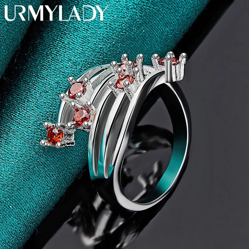 925 Sterling Silver Six Star Point Zircon Ring For Women