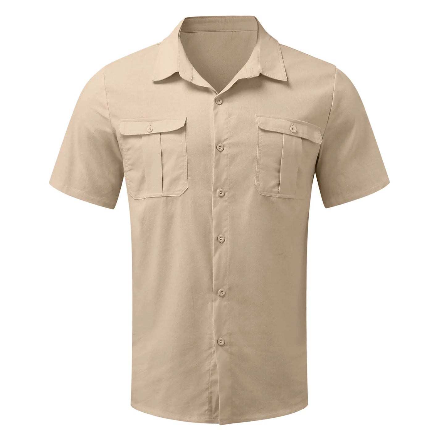 Summer Cotton Linen Mens Short Sleeved Shirts Casual Beach Style