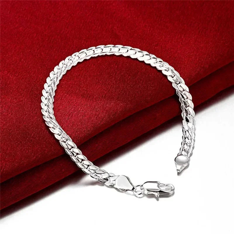 925 Sterling Silver 2 Piece Full Side Chain Necklace Bracelet Set