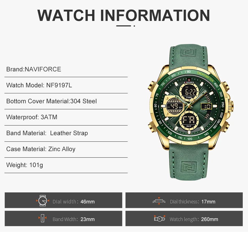Mens Leather Military Sport Waterproof Watch Quartz Chronograph Wristwatch