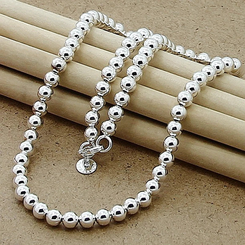 925 Sterling Silver Smooth Beads Ball Chain Necklace For Womens Mens