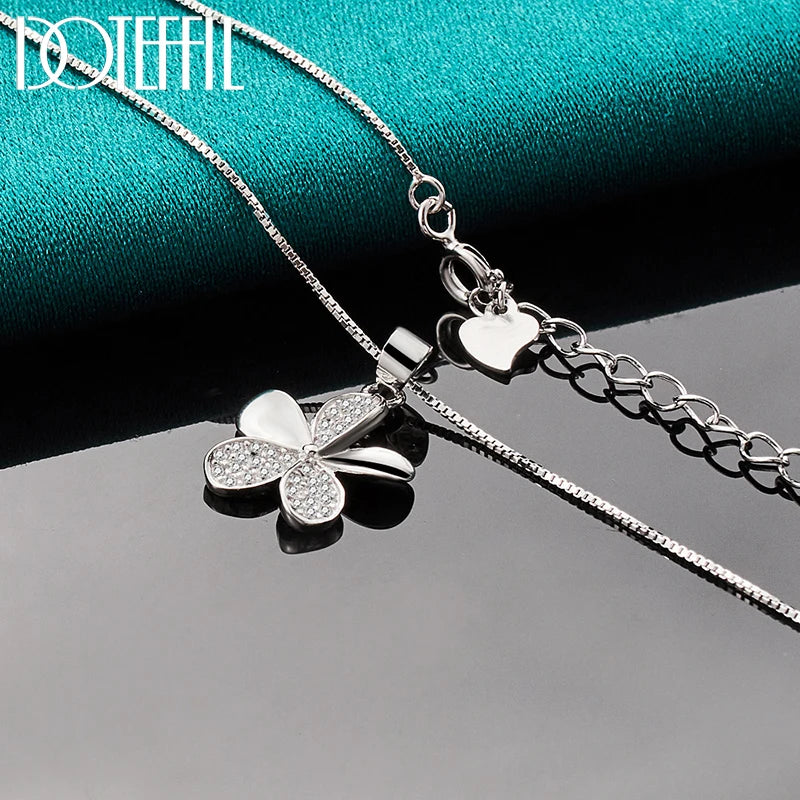 925 Sterling Silver Petal Pendant Necklace Full AAA Zircon Chain For Woman
