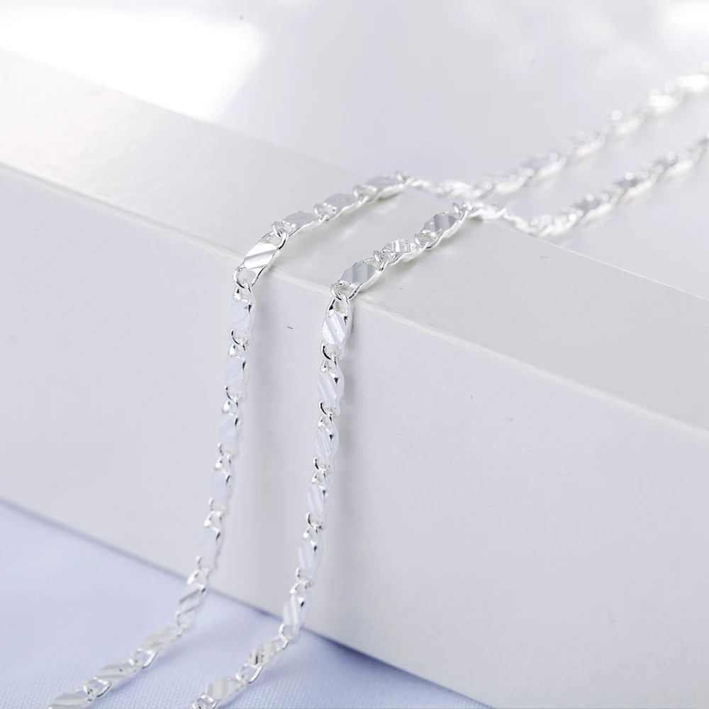 925 Sterling Silver 2MM Flat Clavicle Chains Necklaces for Men Women