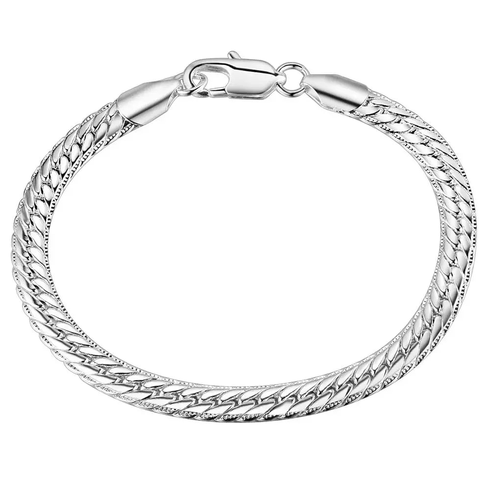 925 Sterling Silver 2 Piece Full Side Chain Necklace Bracelet Set