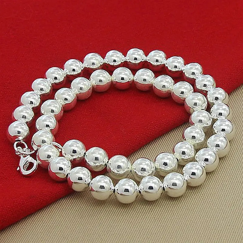 925 Sterling Silver Smooth Beads Ball Chain Necklace For Womens Mens