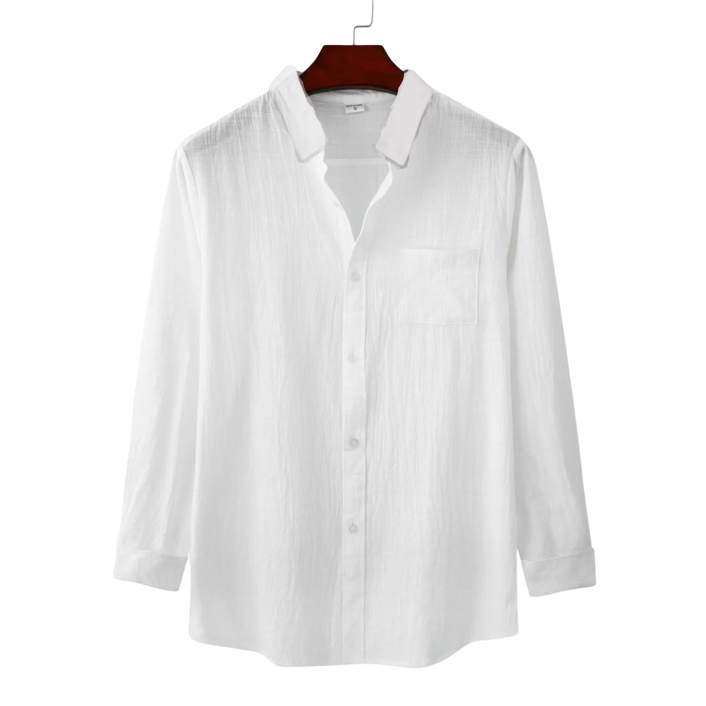 Mens Plain Cotton Linen Loose Lapels Long Sleeved Casual Shirts