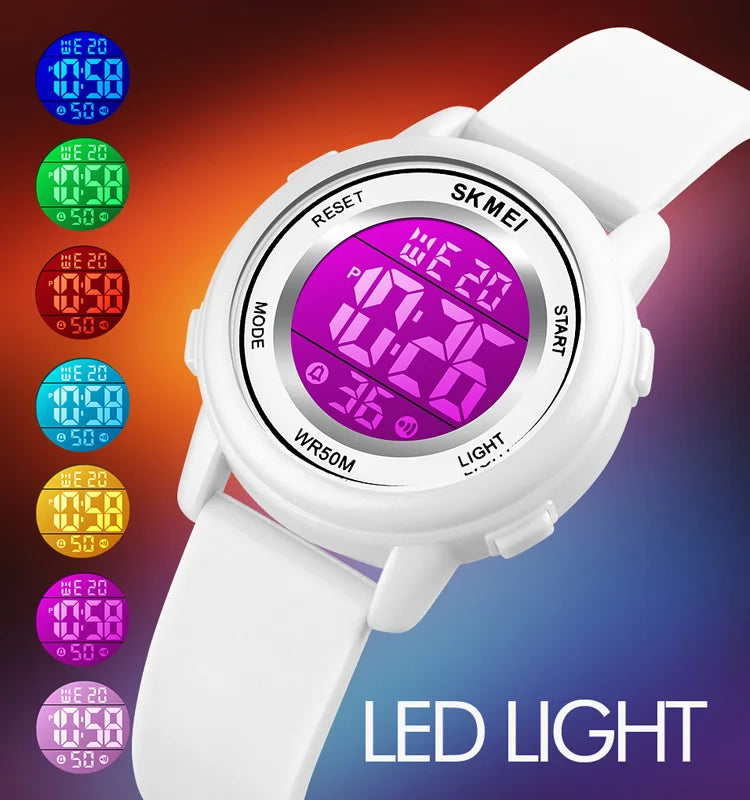 Colorful Kids Boys Girls Led Digital Watch Waterproof Alarm