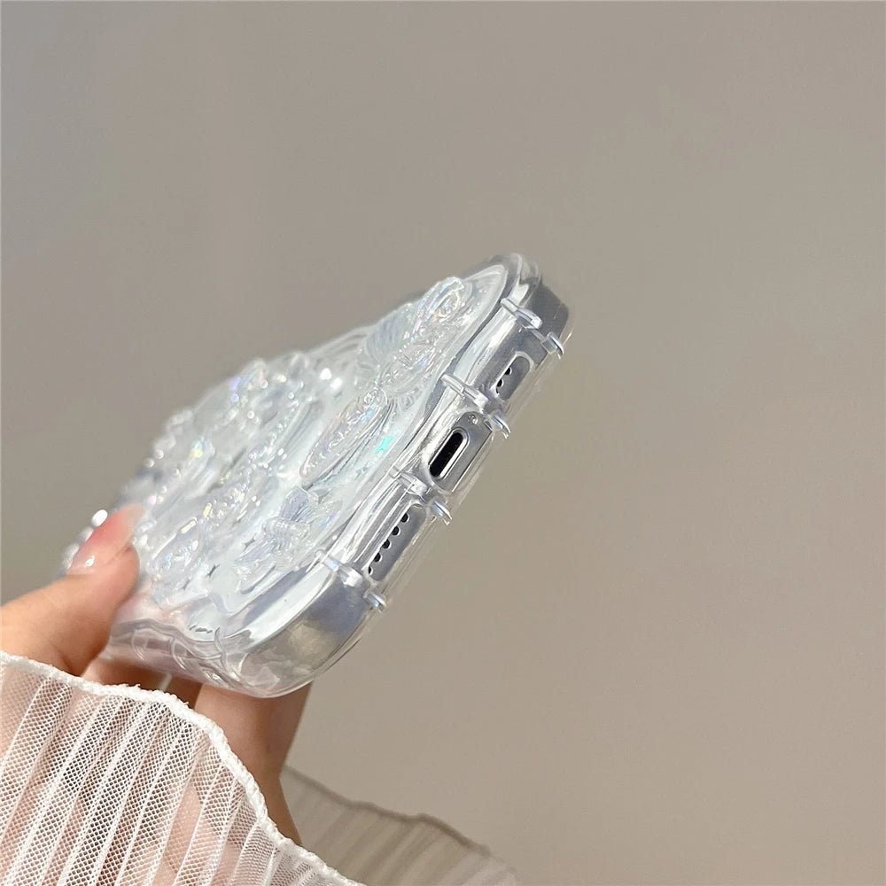 3D Butterfly Crystal Bling Glitter Clear Case For iPhone 15 14 13 12 11