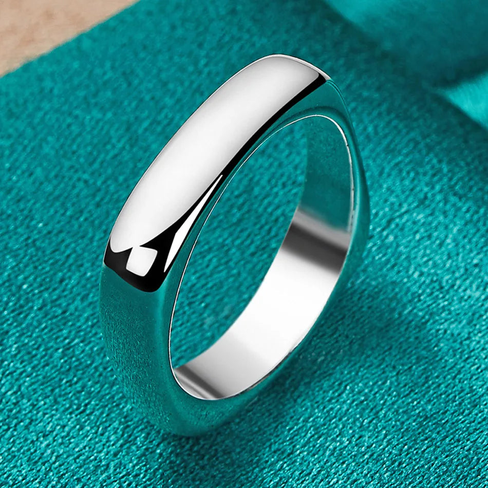 925 Sterling Silver Smooth Round Square Ring For Women Men
