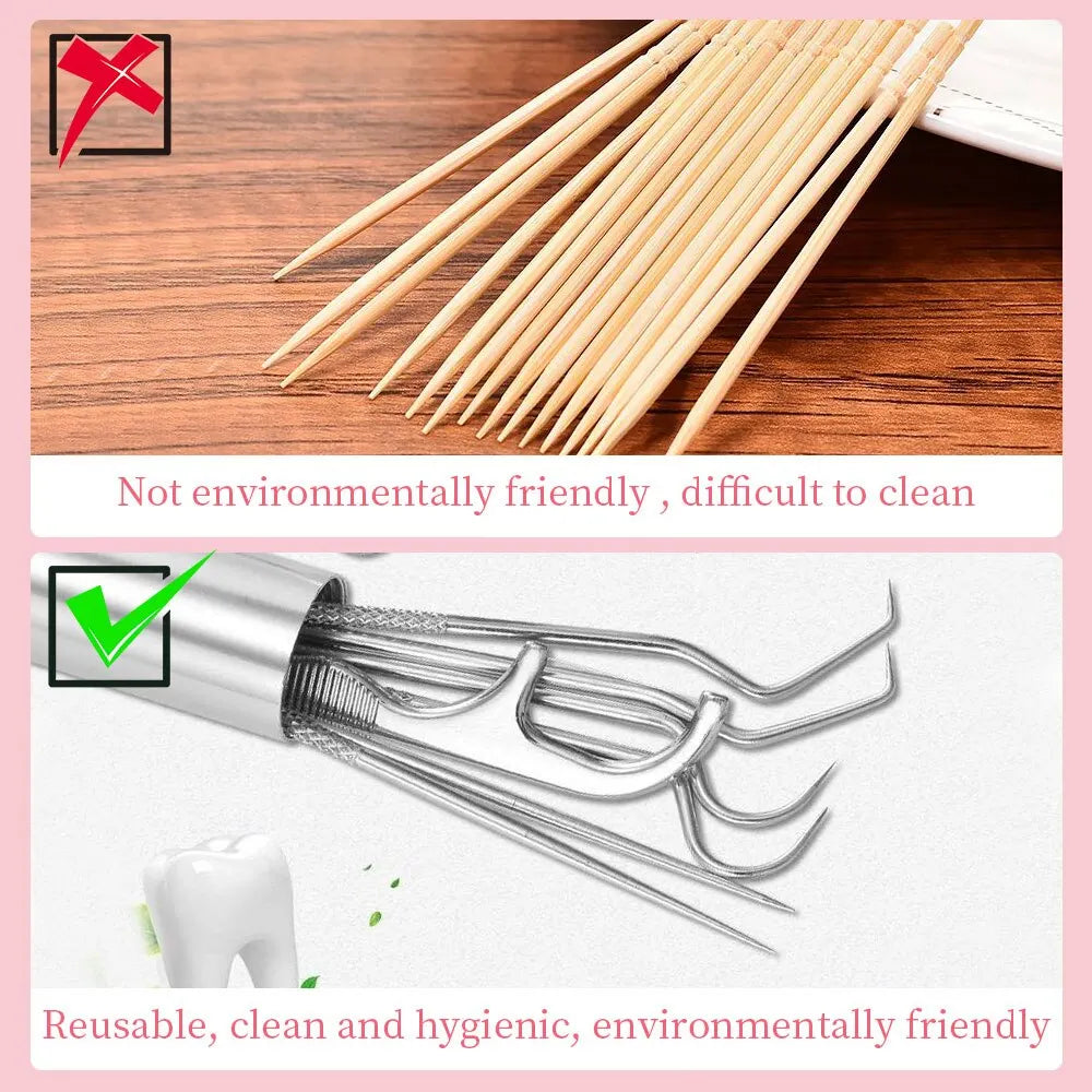 7pcs Stainless Steel Toothpick Set Tooth Flossing