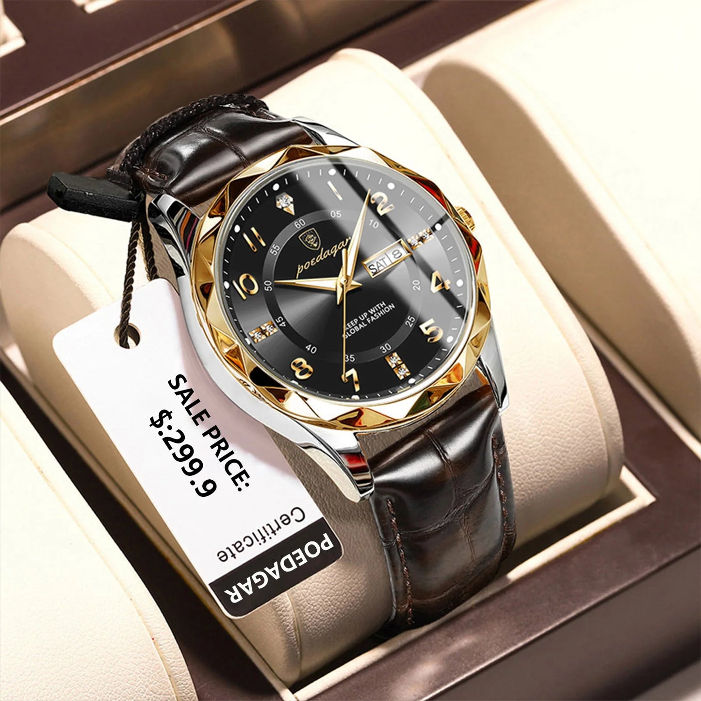 Mens Sport Quartz Leather Man Watch Waterproof Luminous
