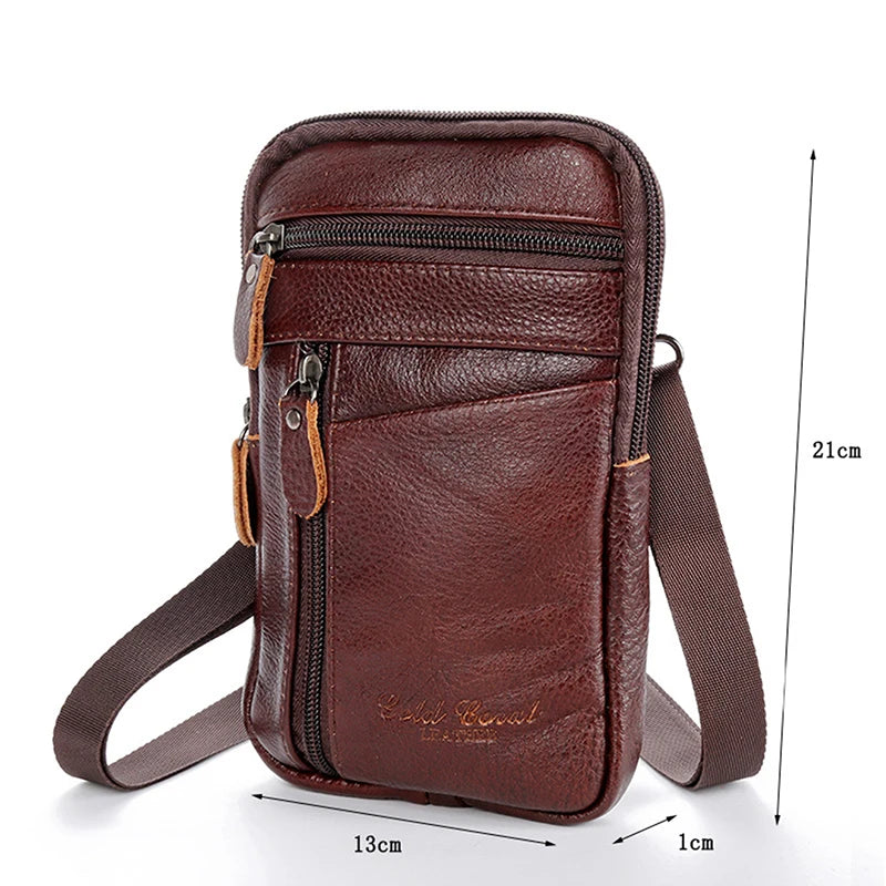 Leather Waist Bag Mens Mobile Phone Shoulder Bag