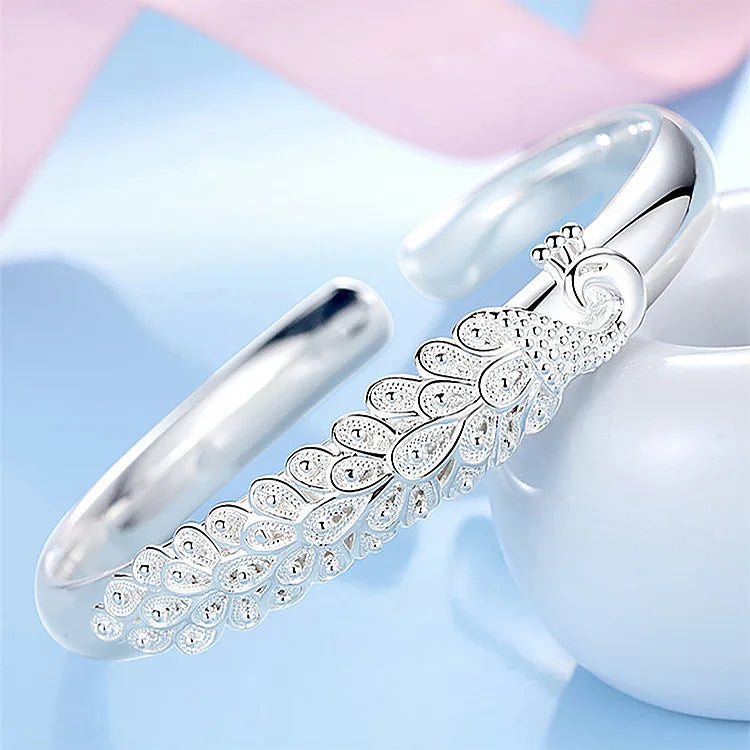 925 Sterling Silver Elegant Peacock Bracelet Bangles for Women
