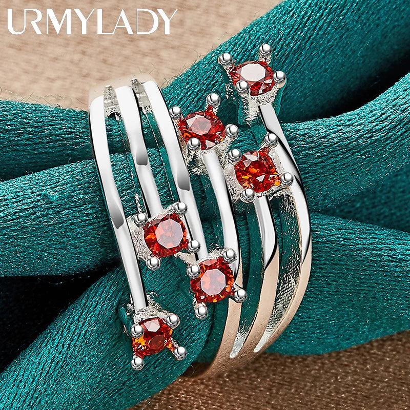 925 Sterling Silver Six Star Point Zircon Ring For Women