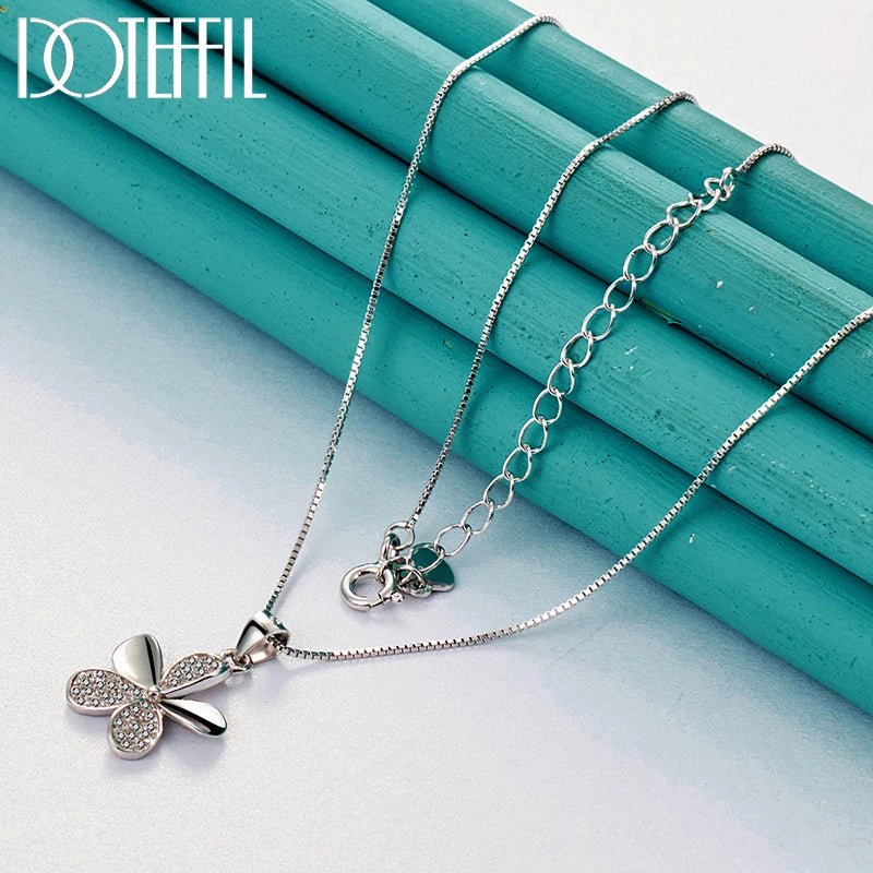 925 Sterling Silver Petal Pendant Necklace Full AAA Zircon Chain For Woman