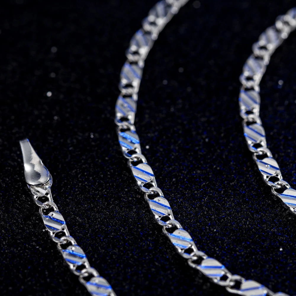 925 Sterling Silver 2MM Flat Clavicle Chains Necklaces for Men Women