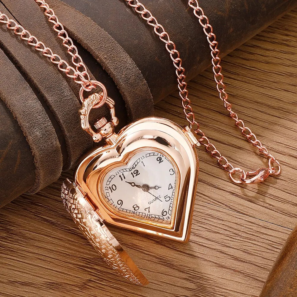 Womens Love Quartz Pocket Watch Necklace Pendant