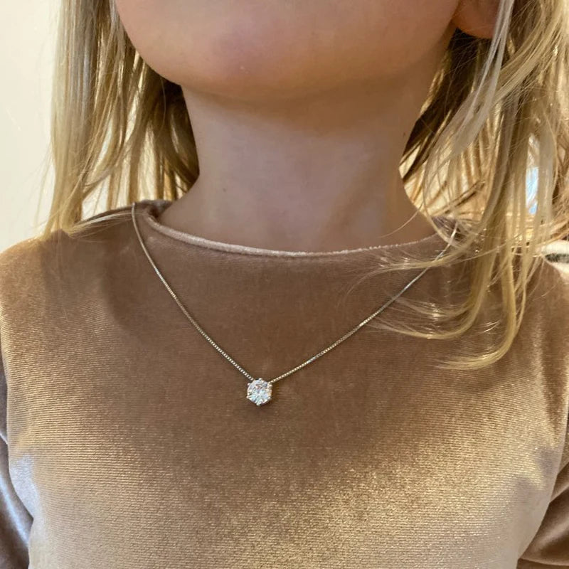 925 Sterling Silver Plated Necklace Sparkling AAA Zircon Clavicle