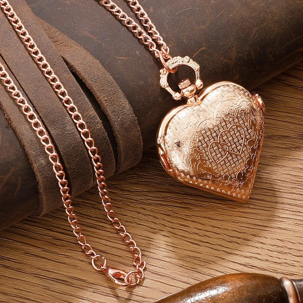 Womens Love Quartz Pocket Watch Necklace Pendant