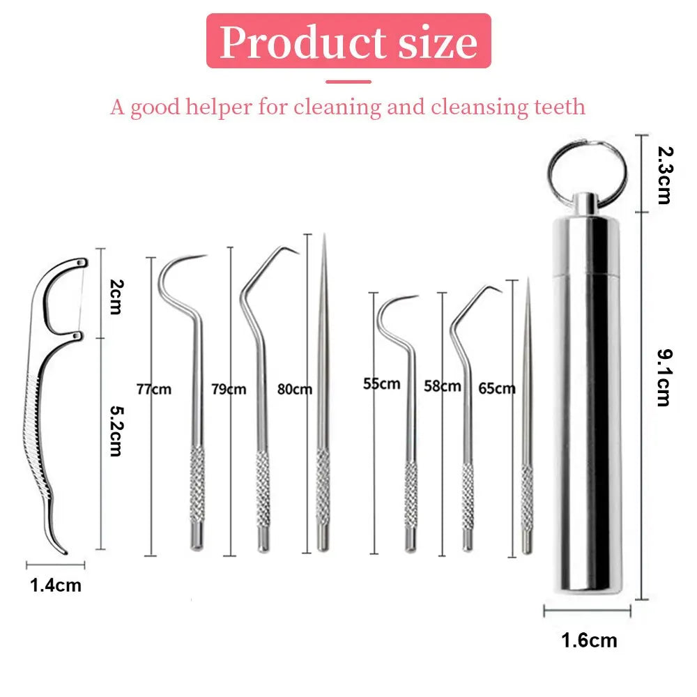 7pcs Stainless Steel Toothpick Set Tooth Flossing
