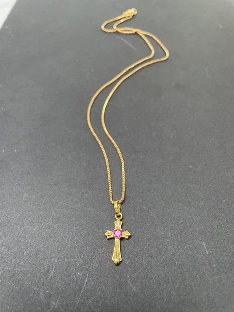 Korea Gold 24K Necklace Gold Plating Cross Necklace For Womens