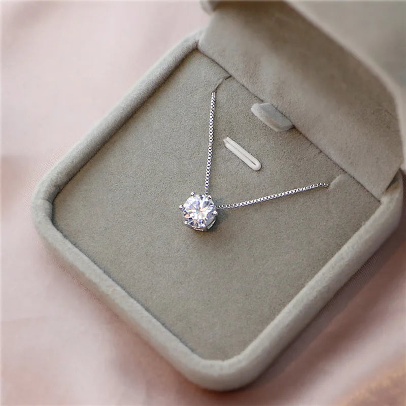 925 Sterling Silver Plated Necklace Sparkling AAA Zircon Clavicle