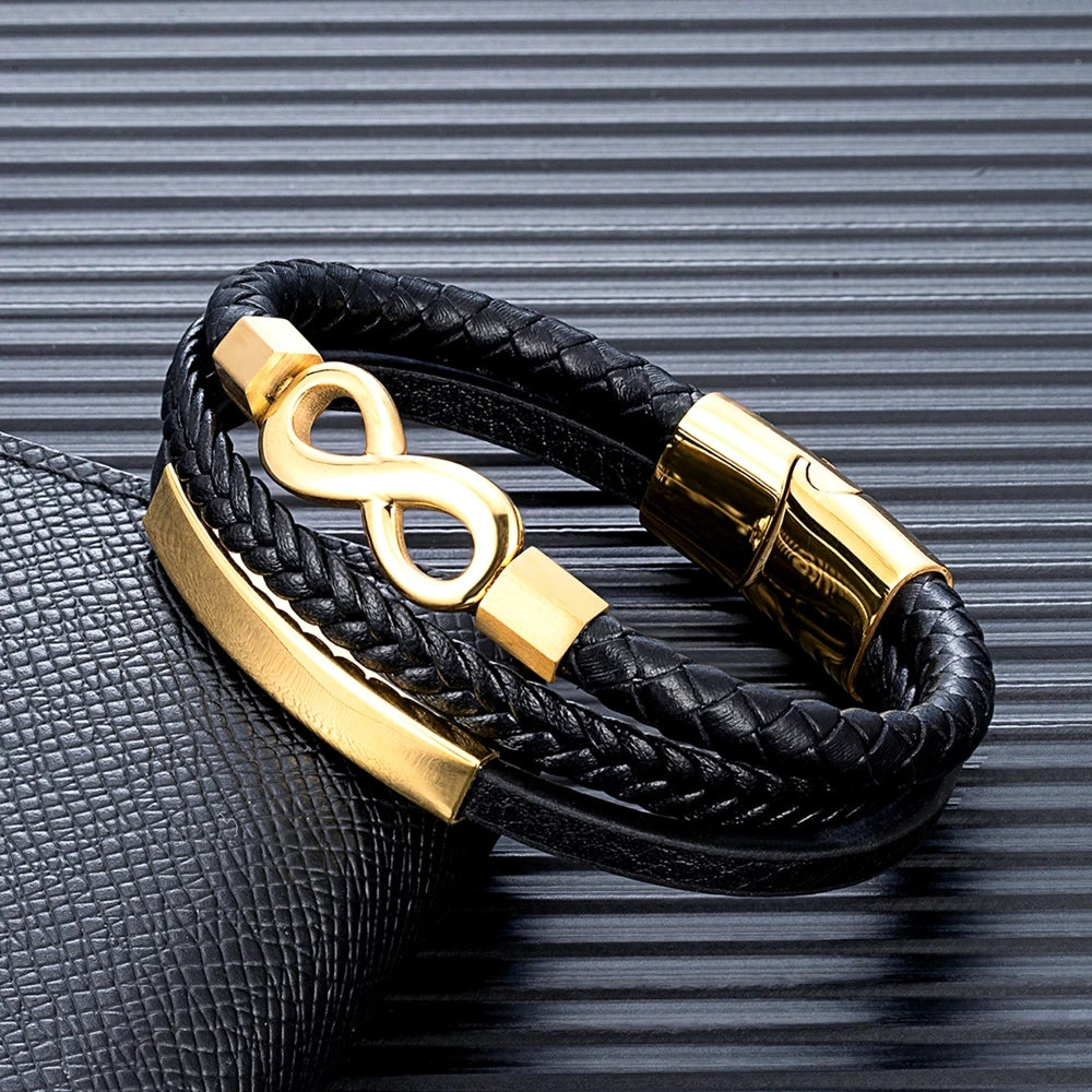 Classic Men Infinity Bracelet Multilayer Braided Leather Bracelets
