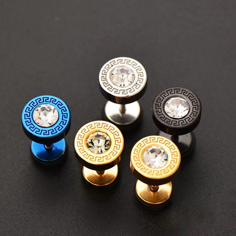 Unisex Barbell Ear Piercing Stud Earrings Punk Stainless Steel