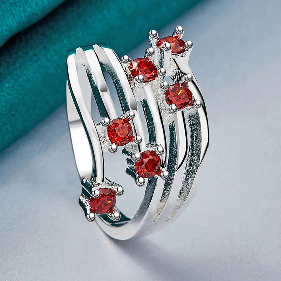 925 Sterling Silver Six Star Point Zircon Ring For Women