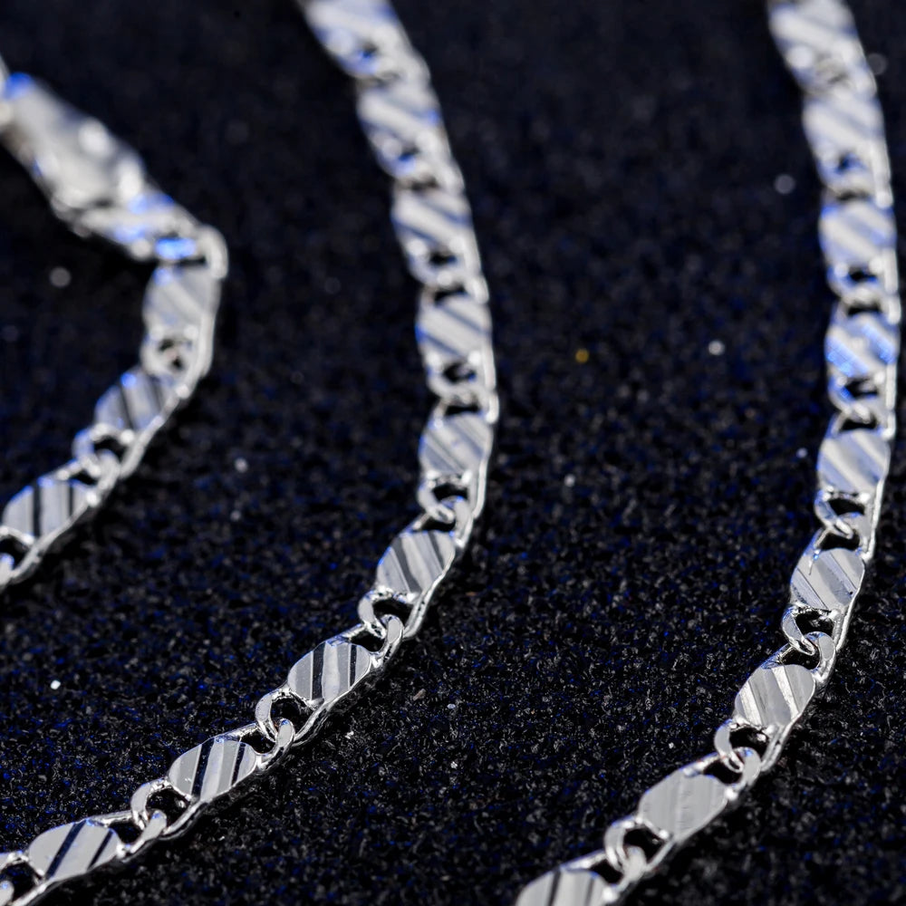 925 Sterling Silver 2MM Flat Clavicle Chains Necklaces for Men Women