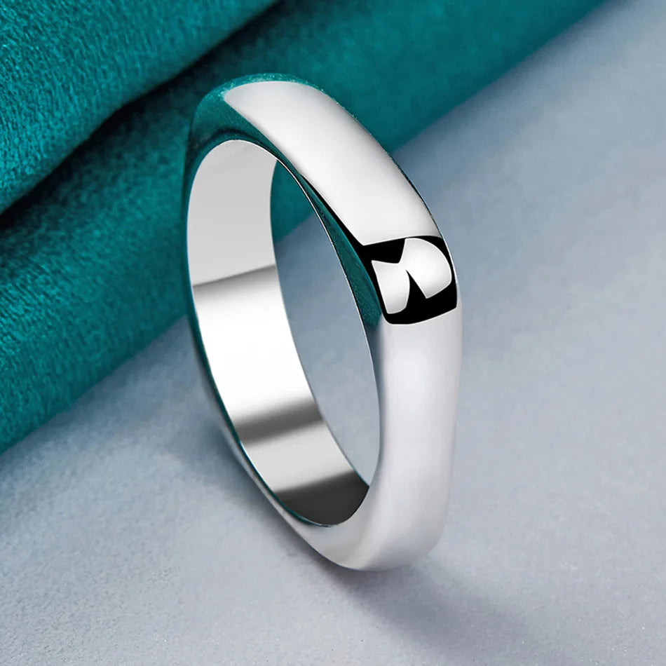 925 Sterling Silver Smooth Round Square Ring For Women Men