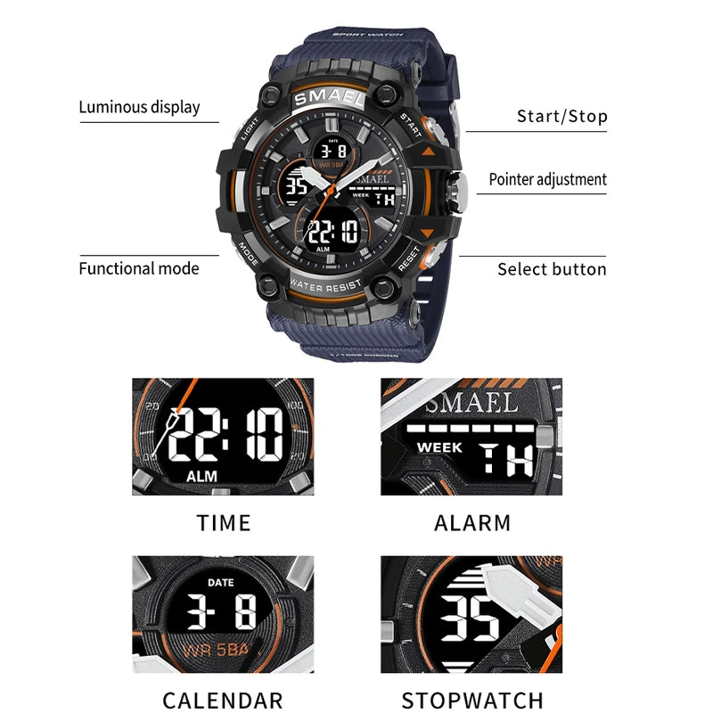 Mens Quartz Wristwatches Waterproof Dual Time Display Military Army Watch