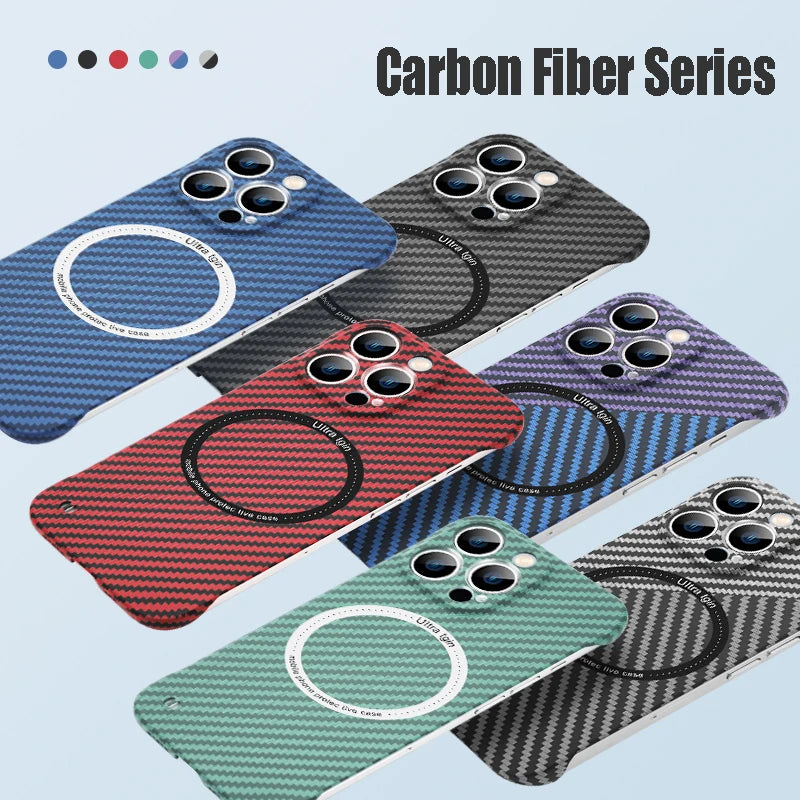 Ultra Thin Carbon Fiber Magnetic Phone Case for iPhone 15 14 13 12 11 Magsafe