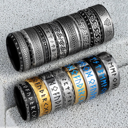 Vintage Nordic Viking Runes Celtic Knot Stainless Steel Unisex Ring