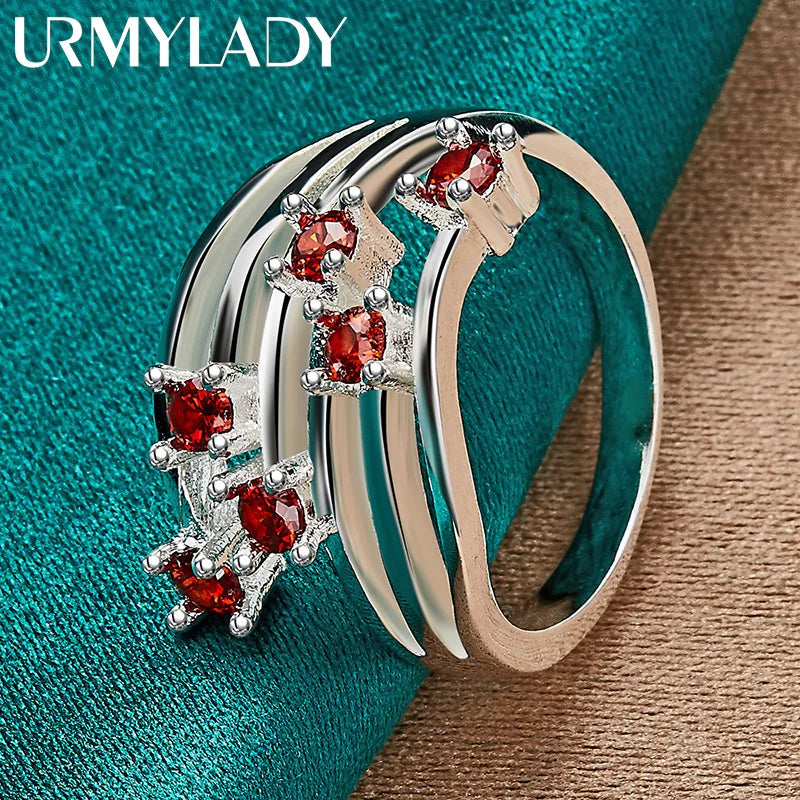 925 Sterling Silver Six Star Point Zircon Ring For Women
