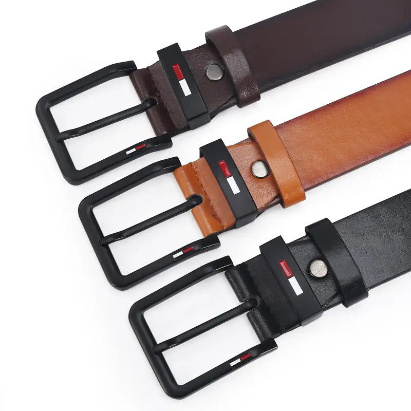 Mens PU Leather Alloy Pin Square Buckle Belt