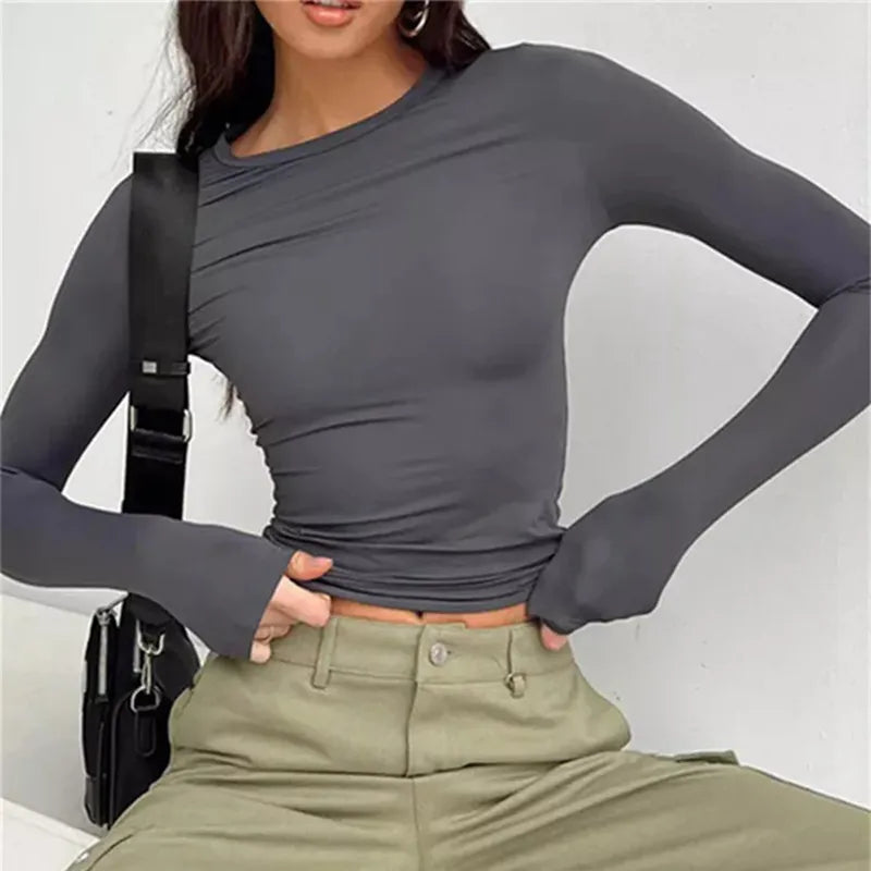 Womens Long Sleeve T Shirt Spring Autumn Slim Fit Shirts