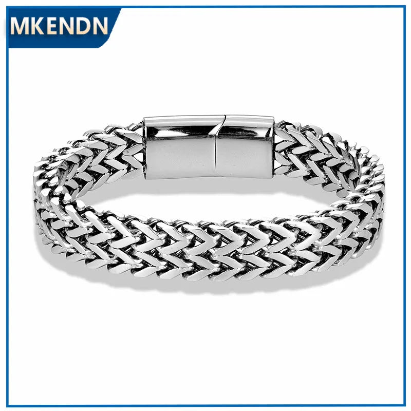 Double Curb Chain Bracelets For Men Stainless Steel Punk