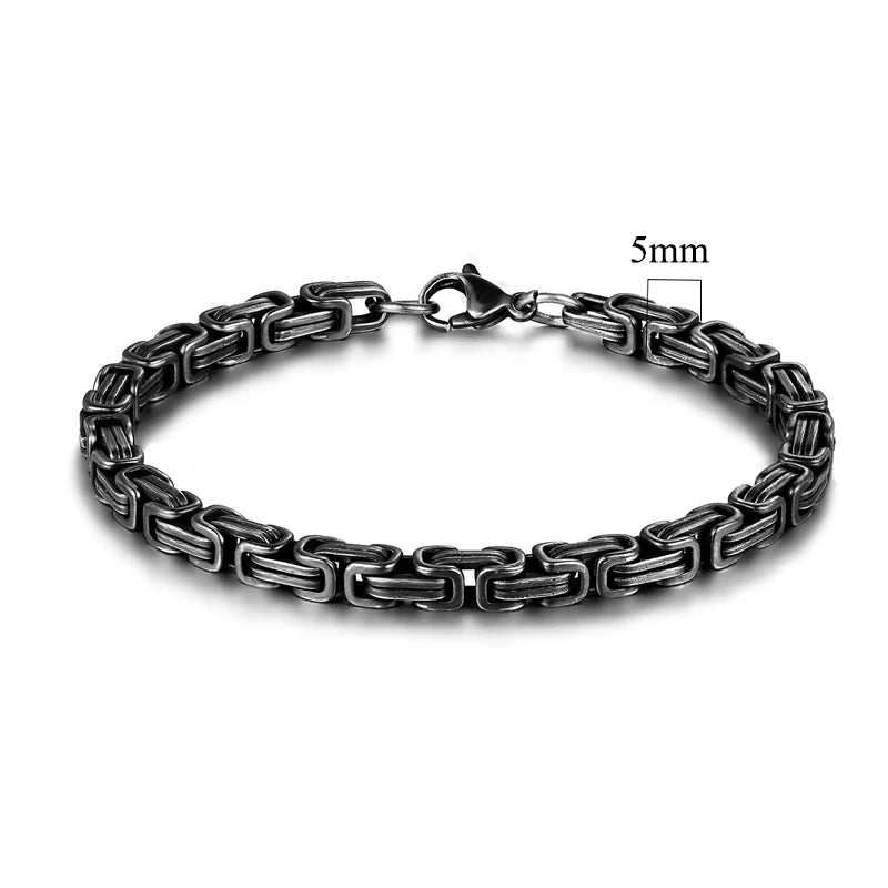 Mens Vintage Stainless Steel Byzantine Curb Cuban Link Chain Bracelets