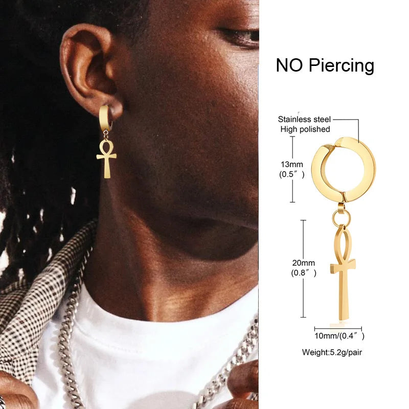 Irregular Triangle Long Chain Cuff Earrings for Men