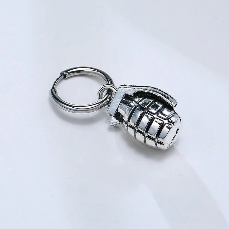 Fun Grenade Shaped Earrings for Men Stainless Steel Hoop Earring