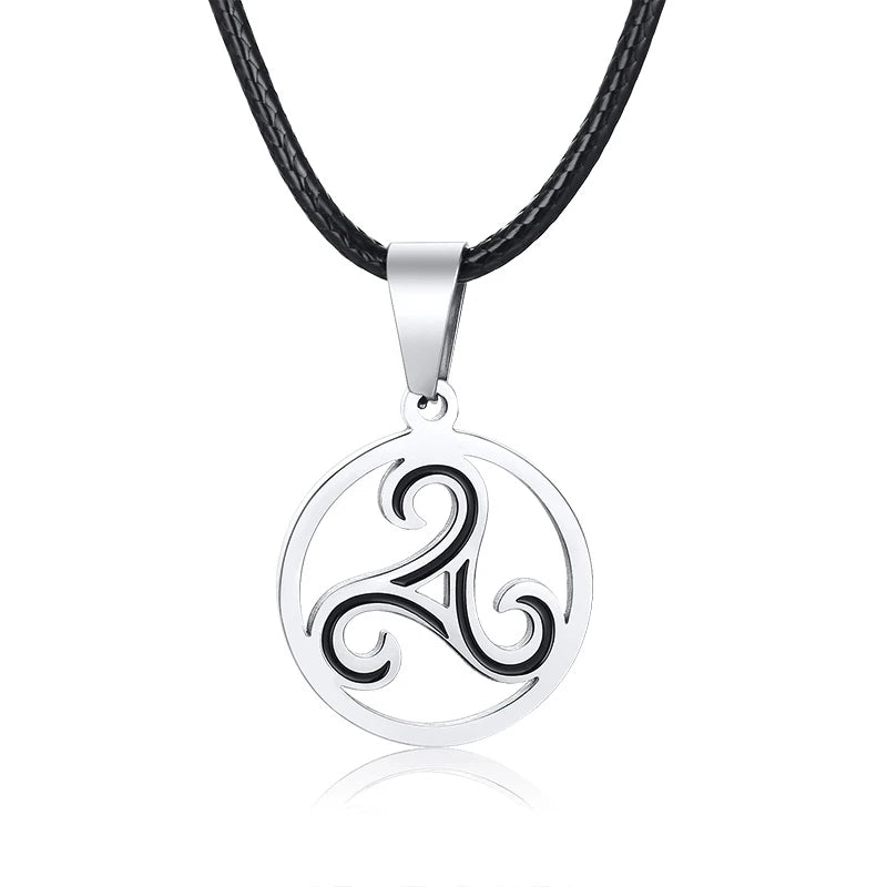 Triskele Mens Necklace Stainless Steel Triskelion Triple Spiral Pendant